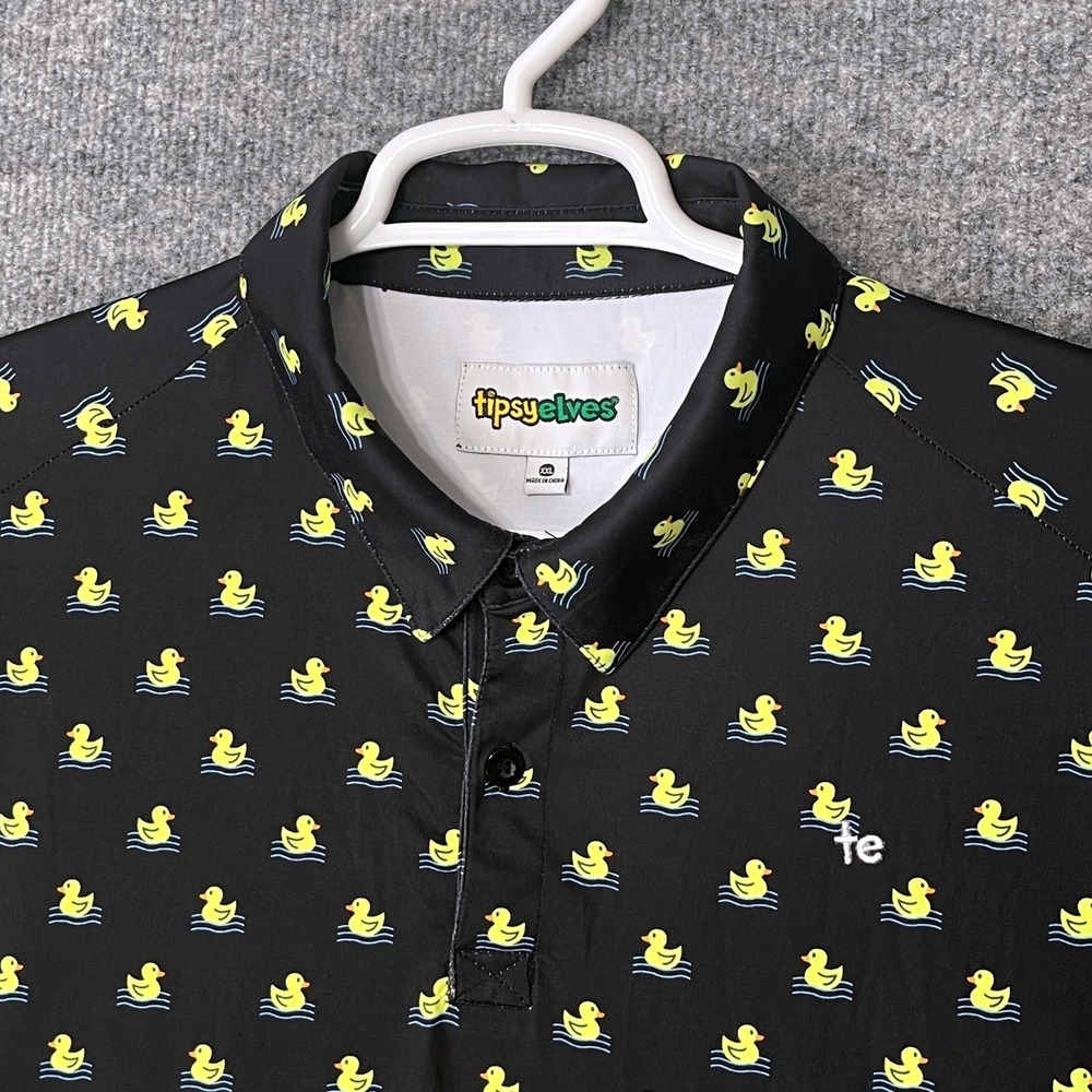 Tipsy Elves Mens XXL Rubber Ducky Golf Polo Shirt Black Yellow Performance 5887